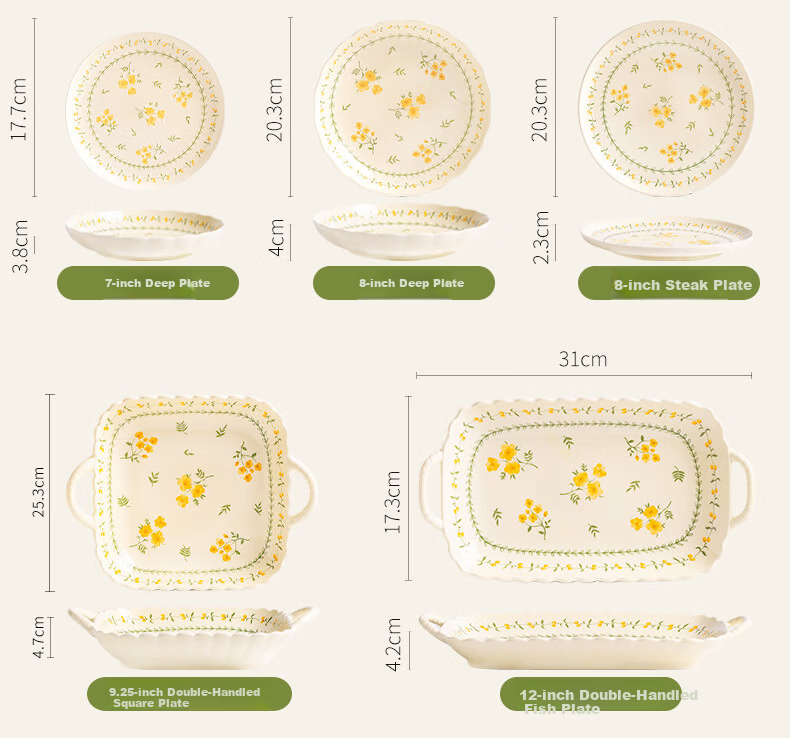 KANGMO Spring Chrysanthemum 18-Piece Ceramic Bowl and Plate Set, New Fresh Cream Style Home Dining Tableware Gift Set 14
