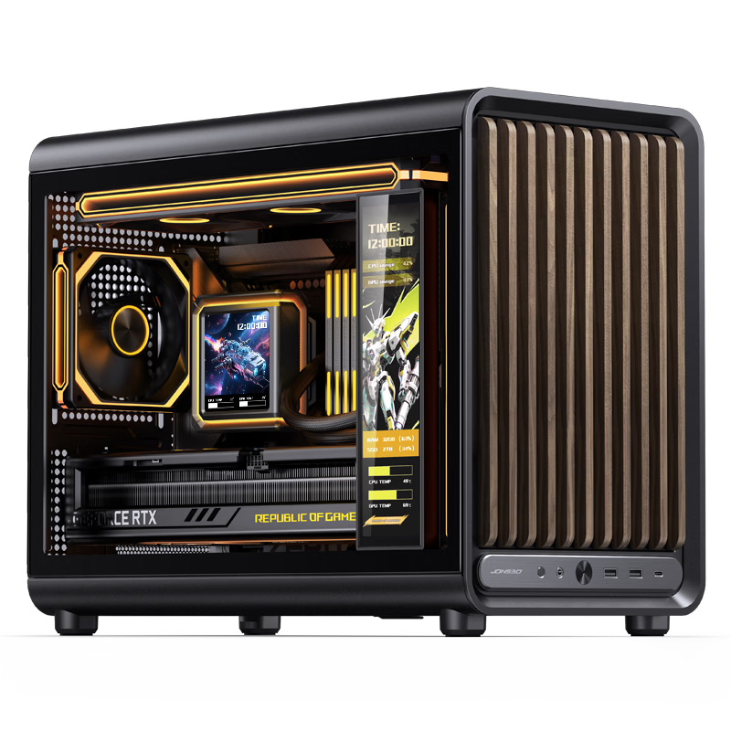 JONSBO D33 WOOD Edition Black MATX Desktop Case (9 Fan Slots / Back-Mounted MATX Motherboard / ATX/SFX Power Supply / 360mm Radiator Support / 435mm GPU Length Limit / Airflow Design)