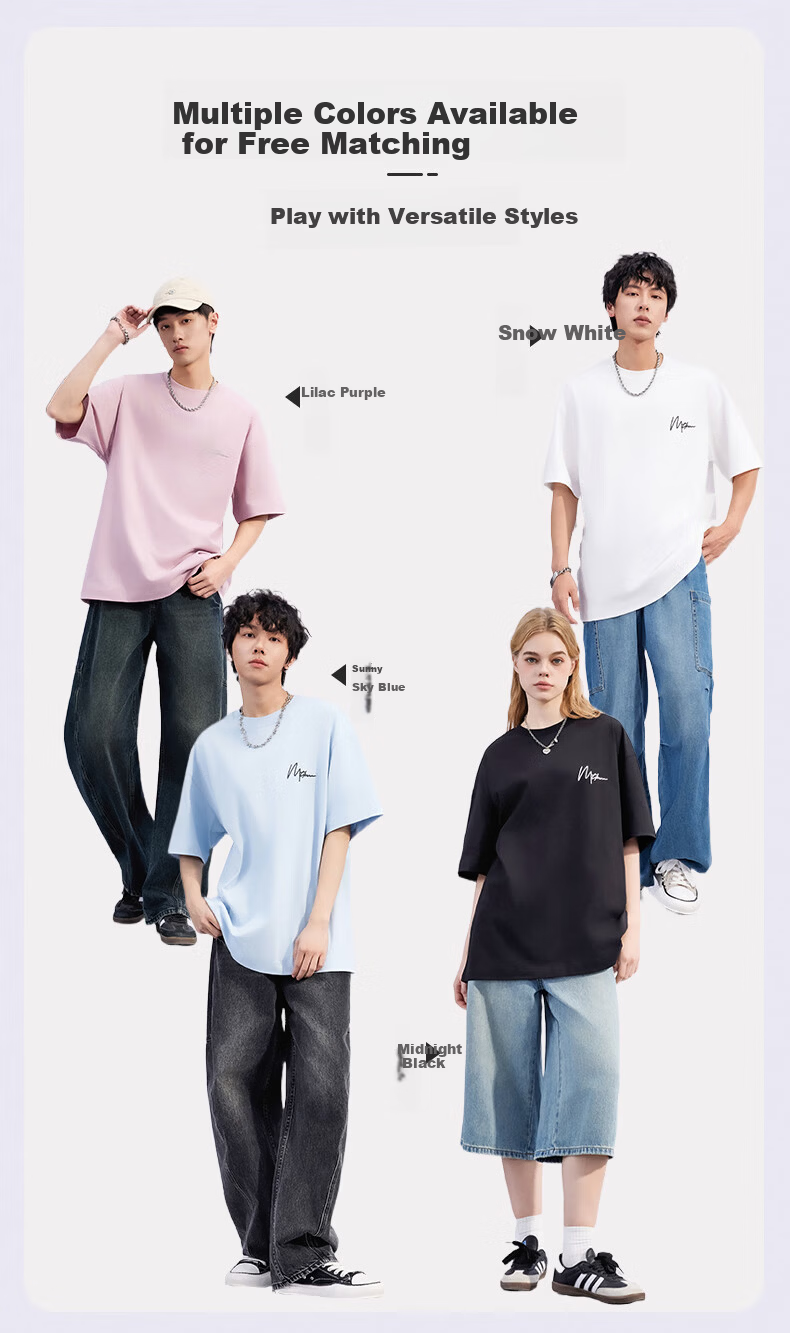 Metersbonwe Unisex Short Sleeve T-Shirt New Heavyweight Cotton Trendy Letter Print Tee Nebula Blue 2XL185/104B 5