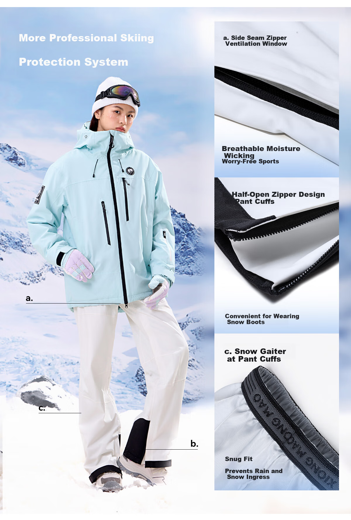 Panda Camel Series Three-Proof Single-Board Ski Pants Unisex Windproof Water-Repellent Straight-Leg Wide-Leg Outdoor Pants 8652 Black, M 13