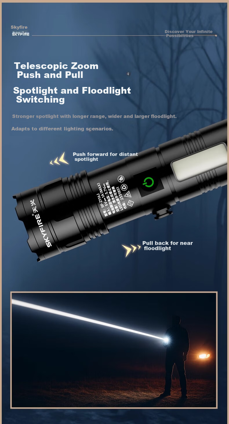 Tianhuo High-Power Rechargeable Flashlight Outdoor Zoom Long-Range Survival Large Capacity 2-4 Hours Ultra-Long Battery Life 5