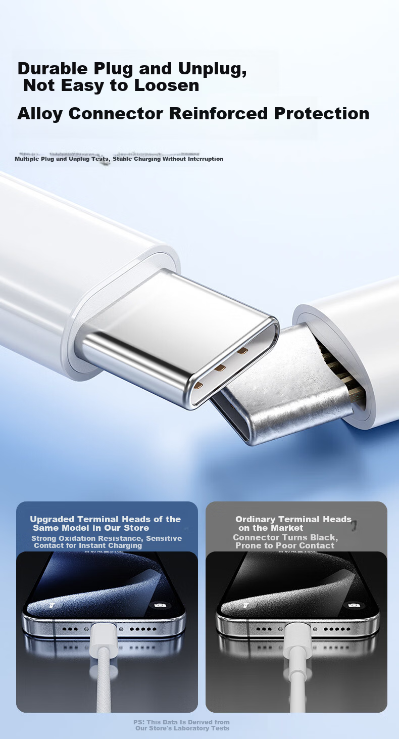 Tafic Apple 17/16 Dual Type-C Charging Cable 2-in-1 PD 60W/27W Fast Charge One-to-Two Cable for iPhone Android iPad Tablet Laptop Silver 8