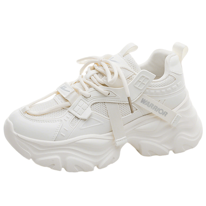 Warrior Thick-Soled Dad Shoes for Women Height Increasing Lightweight Breathable Casual Sports Shoes 402 Beige Size 40