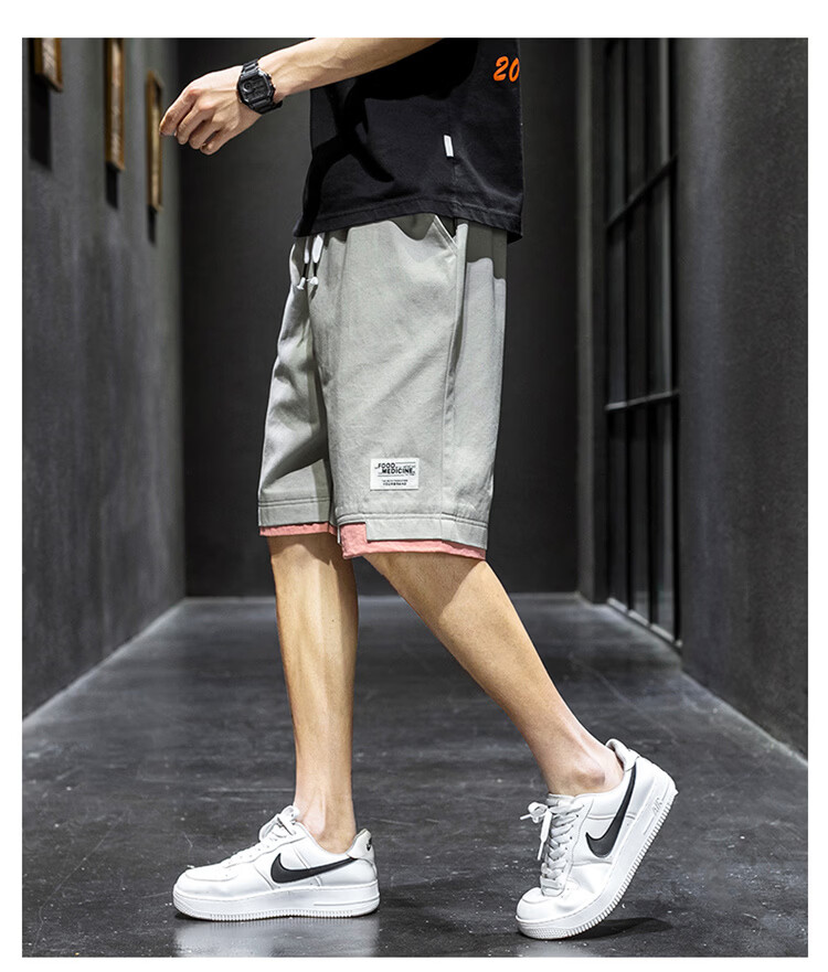 RED DRAGONFLY Men's Fashion Trendy Cotton Letter Embroidered Comfortable Breathable Wrinkle-Free Colorblock Casual Shorts 19