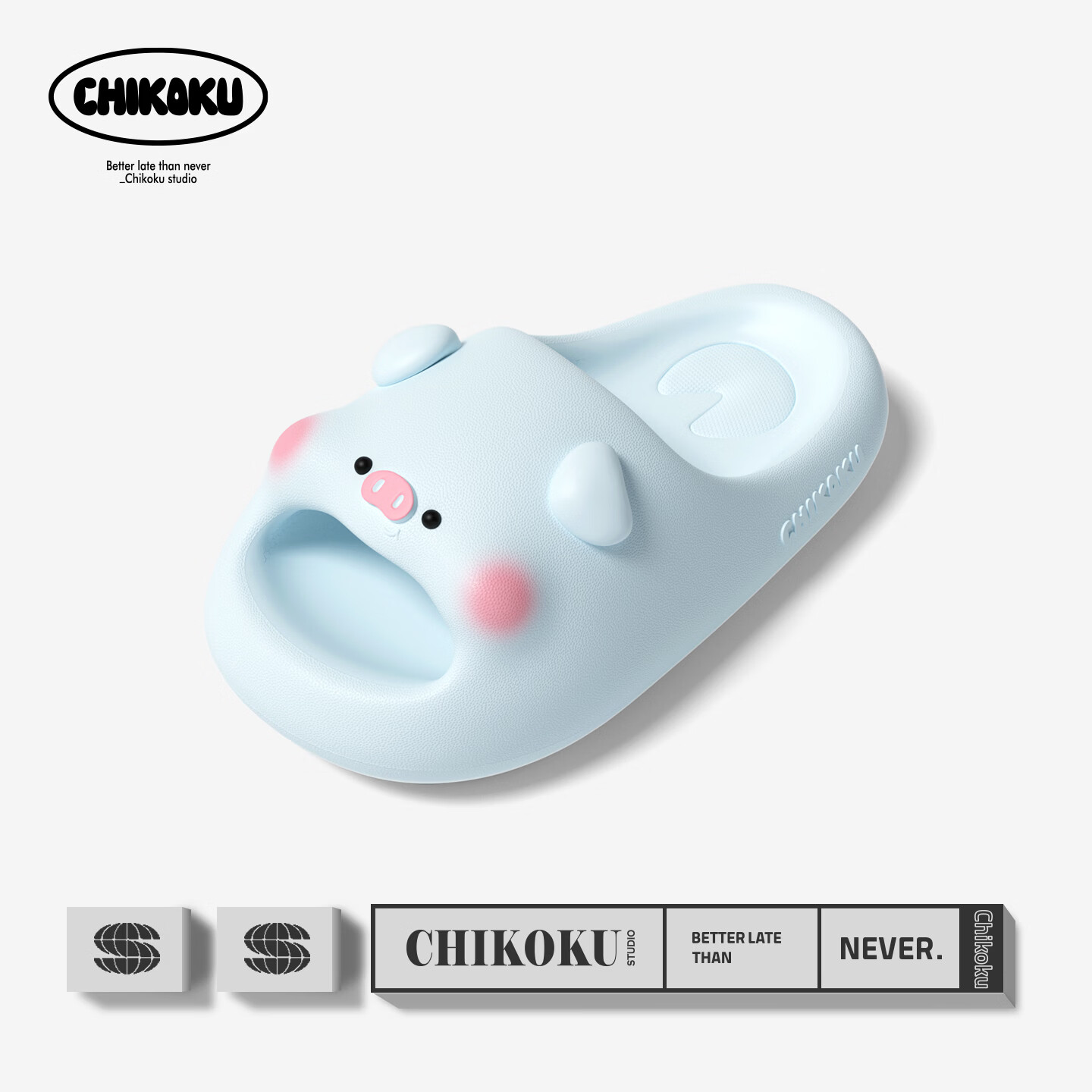 Chikoku Cute Pink Pig Cartoon Slippers Women Summer Home Thick Sole Non-Slip Couple Outdoor Sandals Men