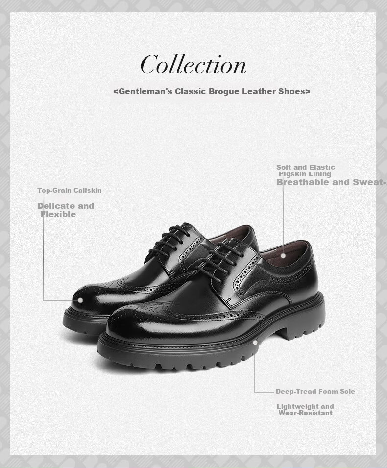 Belle Men's Brogue Business Genuine Leather Shoes Autumn Commuter Height Increasing Thick Sole Formal Shoes A2065CM5 Brown Size 38 2