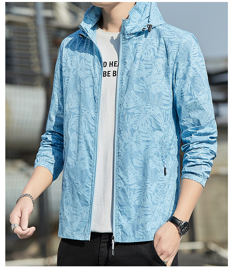ROMON Men's Sunscreen Jacket Summer Ice Silk Cooling Quick-Dry Skin Jacket Outdoor Fishing Coat Men 2665 Sky Blue M 4