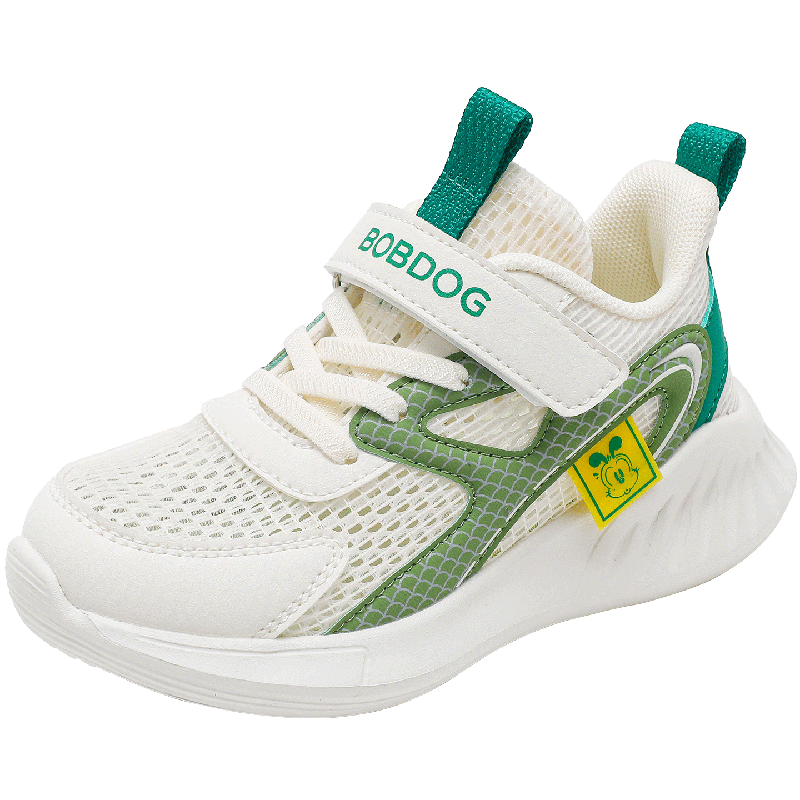 BOBDOG Boys' Summer Single Mesh Running Shoes Children's Sports Low-top Casual Shoes 103562028 Beige/Grass Green Size 33