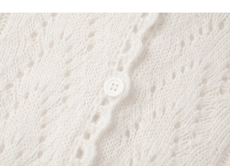 Demana Mohair Wool Blend Autumn V-Neck Hollow Jacquard Ruffle Drawstring Slim Knit Sweater for Women 13