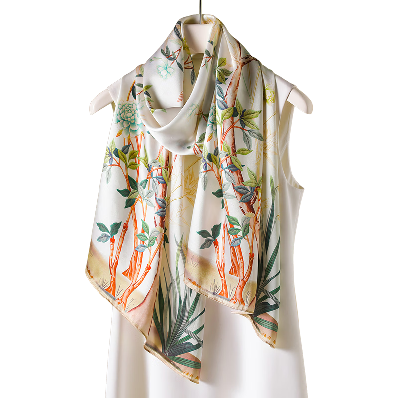 Hangsilu Silk Scarf for Women, Mulberry Silk Chinese Style Plain Satin Wrap, Birthday Gift for Mother Or Elders, High-End Present for Holidays
