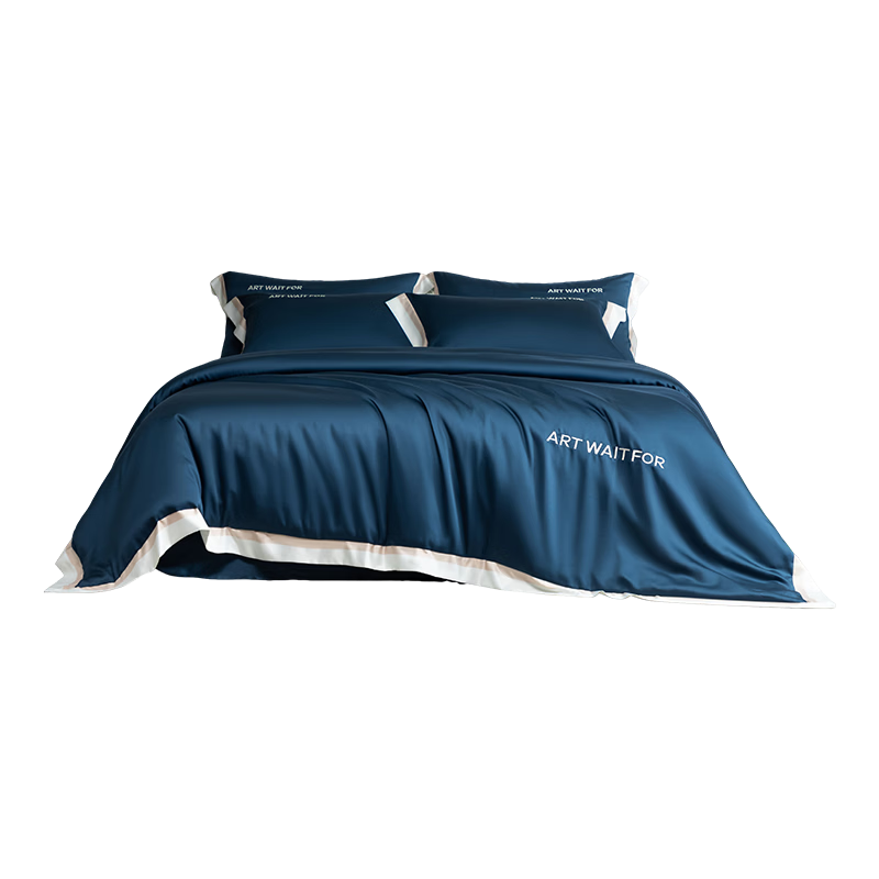 HLA Class A Washed Ice Silk Embroidered Luxury Imitation Silk Summer 3-Piece Bedding Set Royal Blue 2.0m Bed Sheet Style