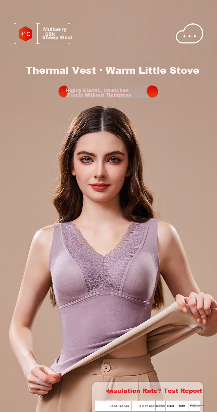 GUJIN Women's Thermal Vest with Chest Pad, Thickened Wool and Silk Autumn Winter Innerwear Sleeveless Top XL 7