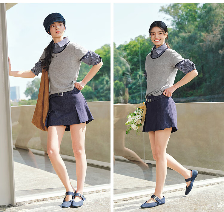 Semir Cooling T-Shirt | Mall Same Style Women's Summer Short Sleeve Color Block U-Neck Slim Fit 2026 Top 101326100003 15