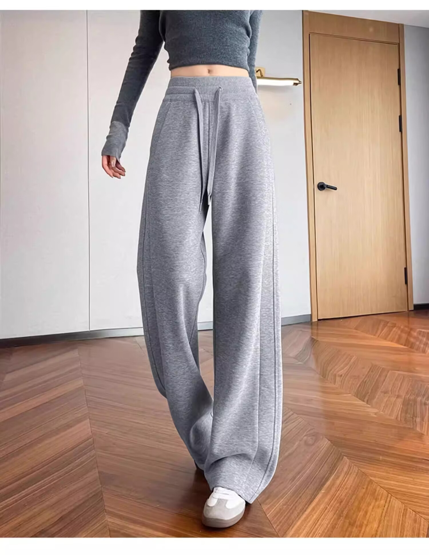 La Chapelle Women's Narrow Fit Sports Pants Spring Thin Wide Leg Casual Pants Summer Straight Leg Sweatpants White Gray 4XL 19
