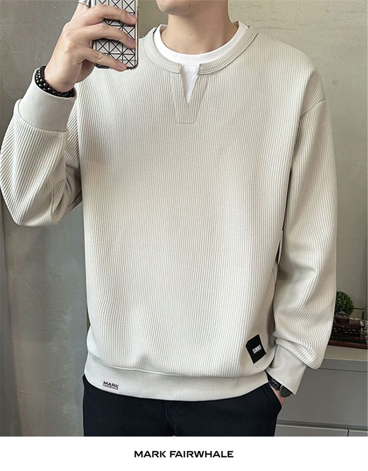 MARK FAIRWHALE Men's Sweatshirt Spring and Autumn Trendy Casual Two-in-One Long Sleeve T-Shirt Jacket Apricot M 5