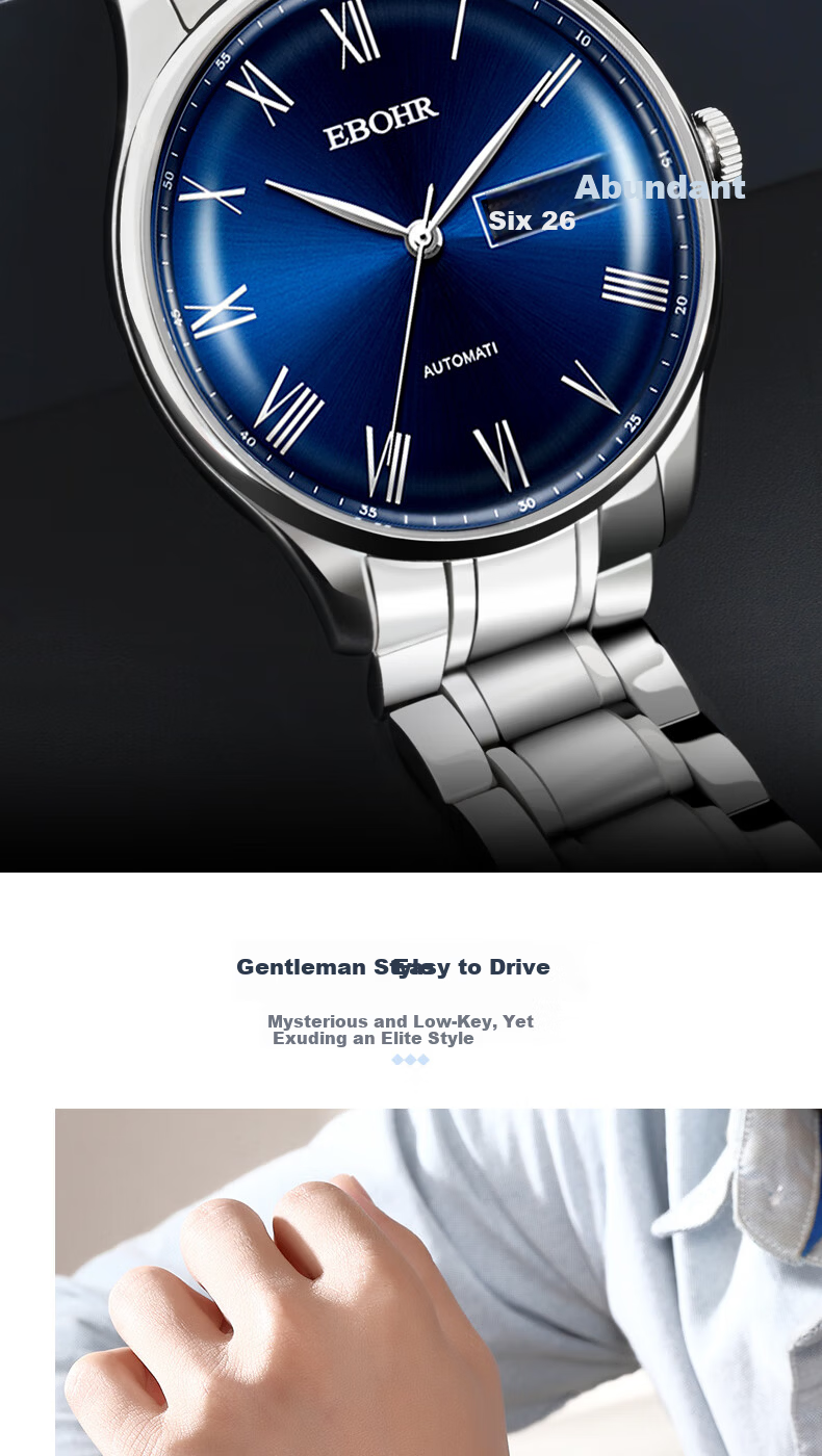EBOHR Men's Automatic Mechanical Watch with Date, Stainless Steel Band, National Brand, Couple's Gift for Birthday, Valentine's Day, New Year 4