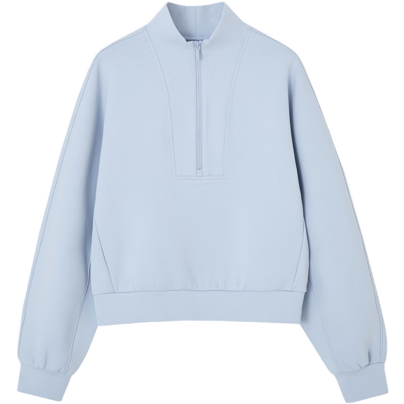 MT Spring Sports Casual 350G Air Layer Half-Zip Loose Sweatshirt for Women with Reversible Collar