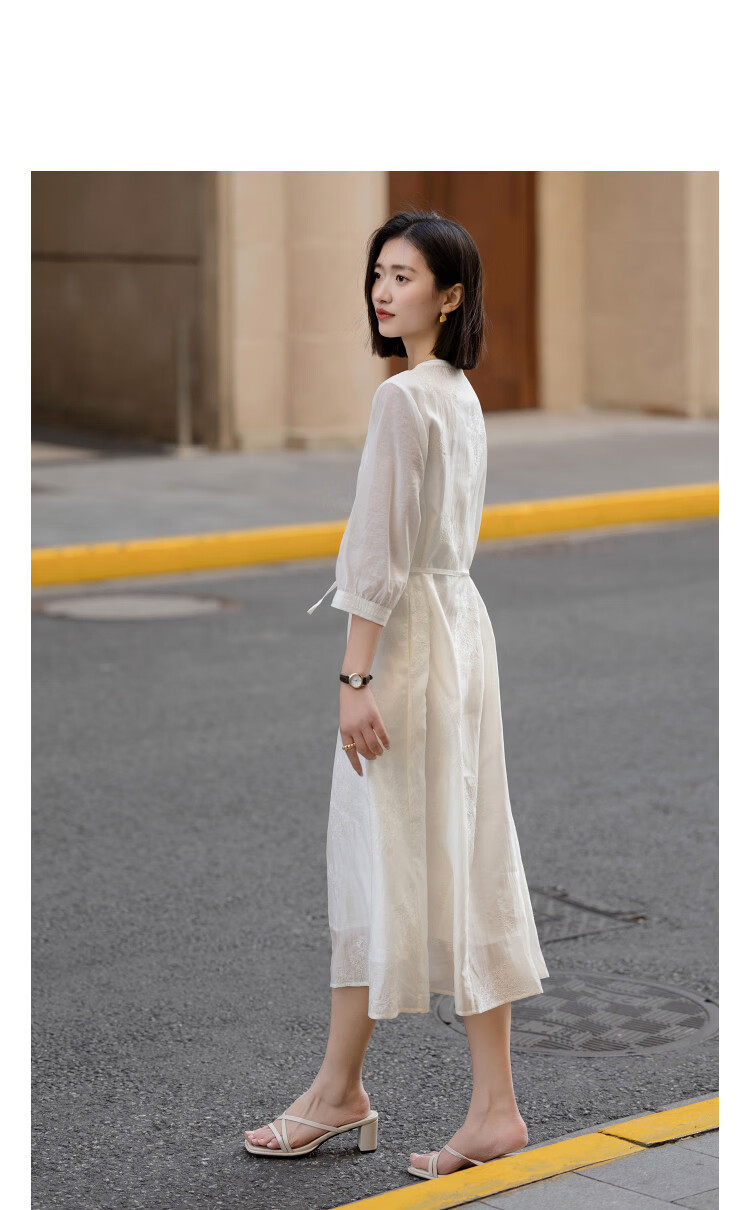 Demana Luxurious Tencel Spring Urban Lady Embroidered Lace-Up A-Line Lightweight Petite Women's Dress 9