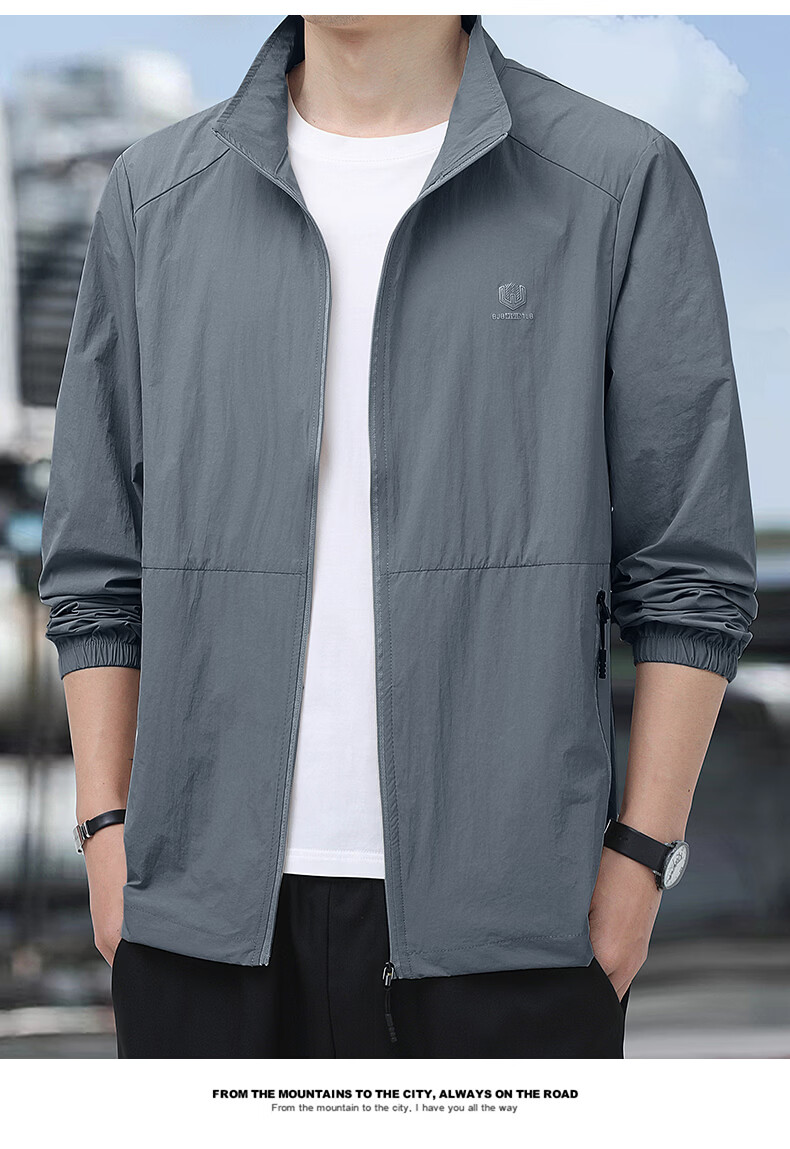 ROMON Sun Protection Jacket for Men, Summer Stand-Collar Ice Silk Cool-Feeling Outdoor Breathable Loose Casual Skin Coat, Navy Blue, 4XL 10