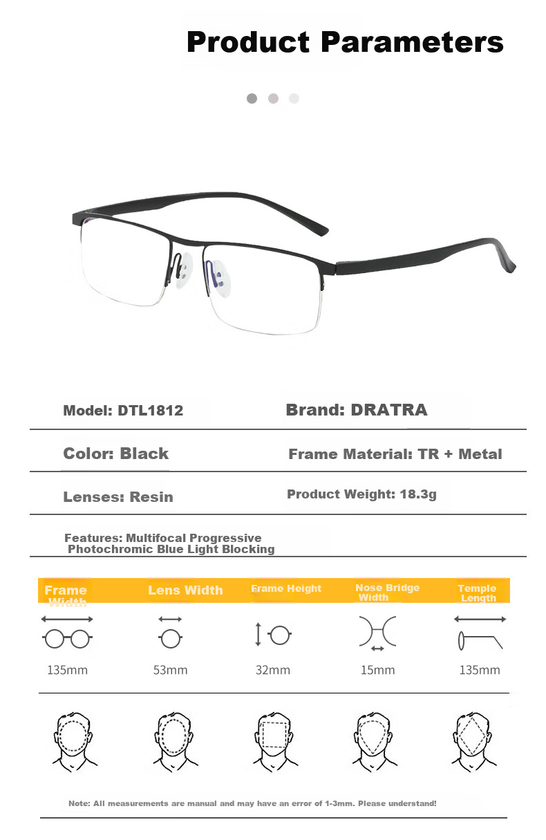 DRATRA HD Blue Light Blocking Reading Glasses Anti-Radiation Resin Lenses Multifocal Bifocal Ultra-Light TR Temple 3