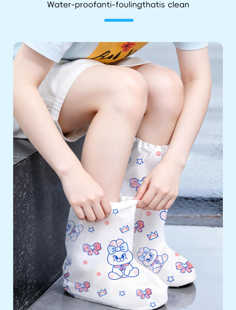 Qihaiqiu Kids Disposable Rain Shoe Covers Thickened Long Waterproof Non-slip Wear-resistant Rabbit Design - 6 Pieces Pack 7