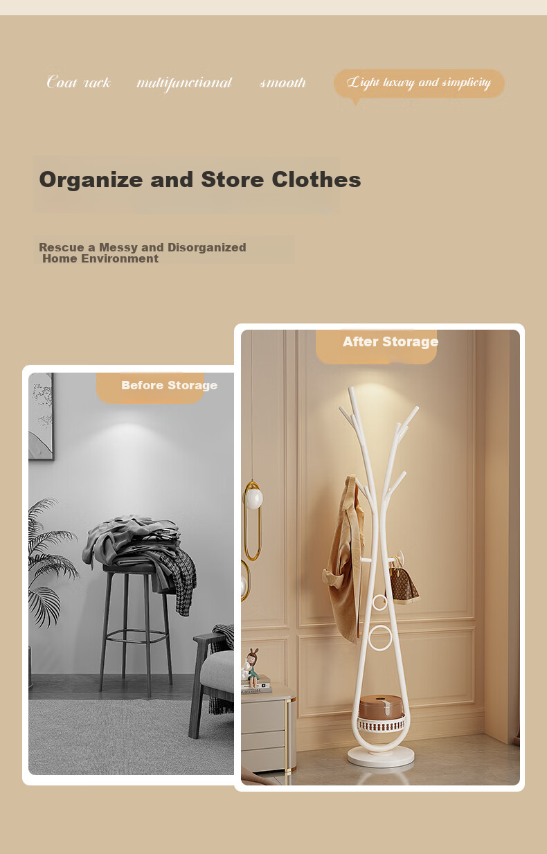 Chibilun Luxury Bedroom Floor Standing Clothes Rack Home Metal Coat Rack Room Storage Creative Multifunctional Clothes and Bag Hanger 2