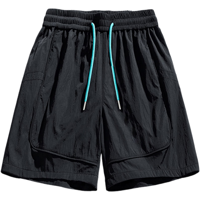 Wassup Sohot Minimalist Workwear Shorts Men's Summer Japanese Outdoor Beach Solid Color Five-Point Casual Pants Dark Night Black L