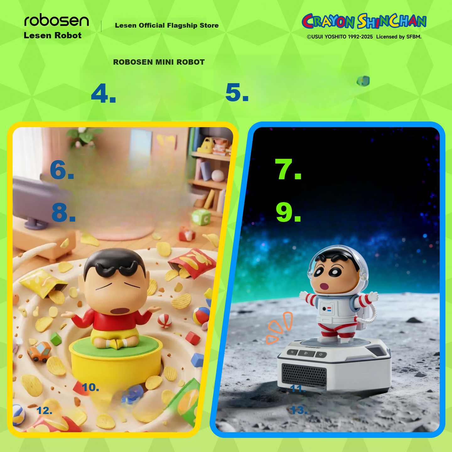 Leson Mini Robot Crayon Shin-chan New Flower Road Children's Gift Desktop Ornament Companion Robot Smart Robot New Year Gift Smart Toy