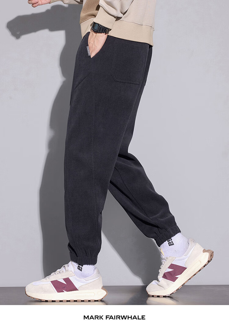 MARK FAIRWHALE Men's Casual Pants Spring Autumn Thick Warm Jogger Sweatpants Khaki M 8