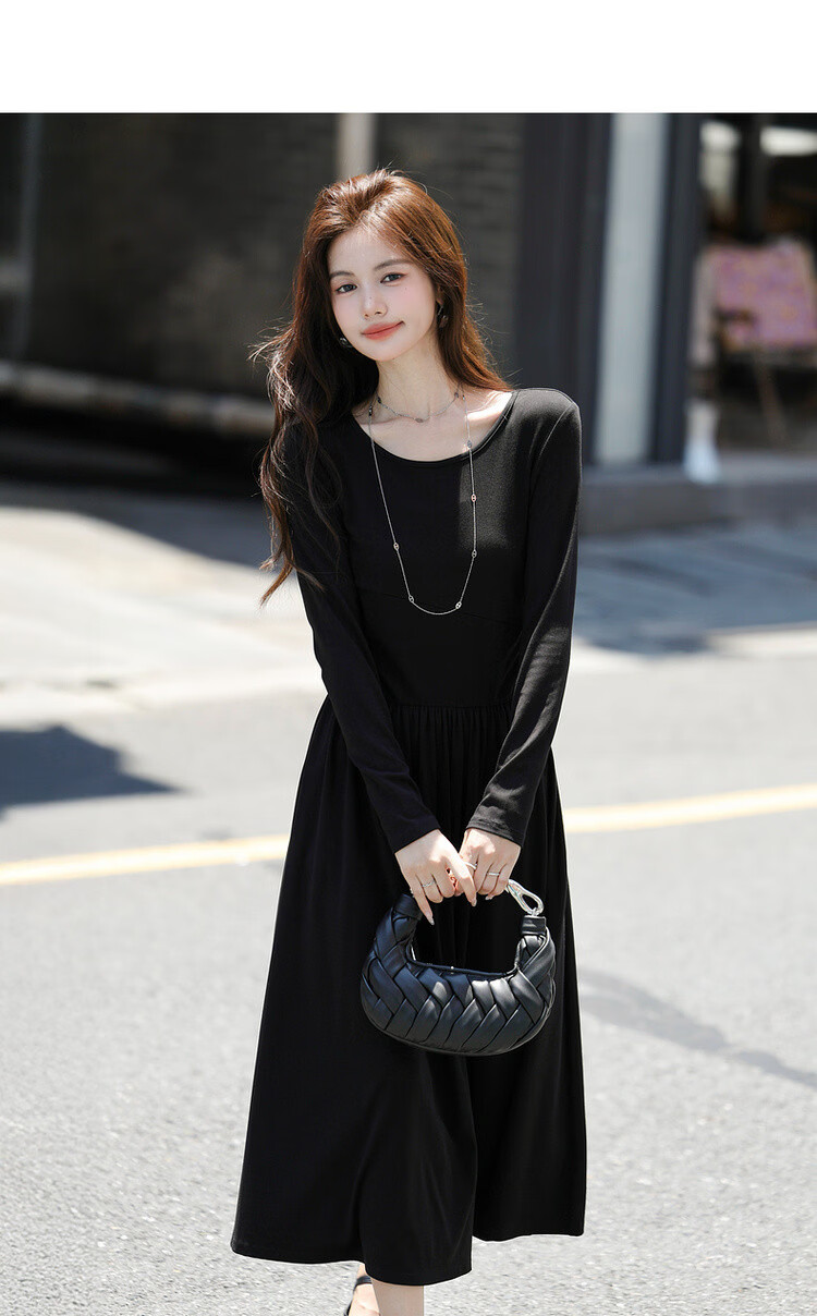 Mt Hepburn Retro French Spring Cloud Cotton Elastic Waist Petite Knit Long Dress for Women 5