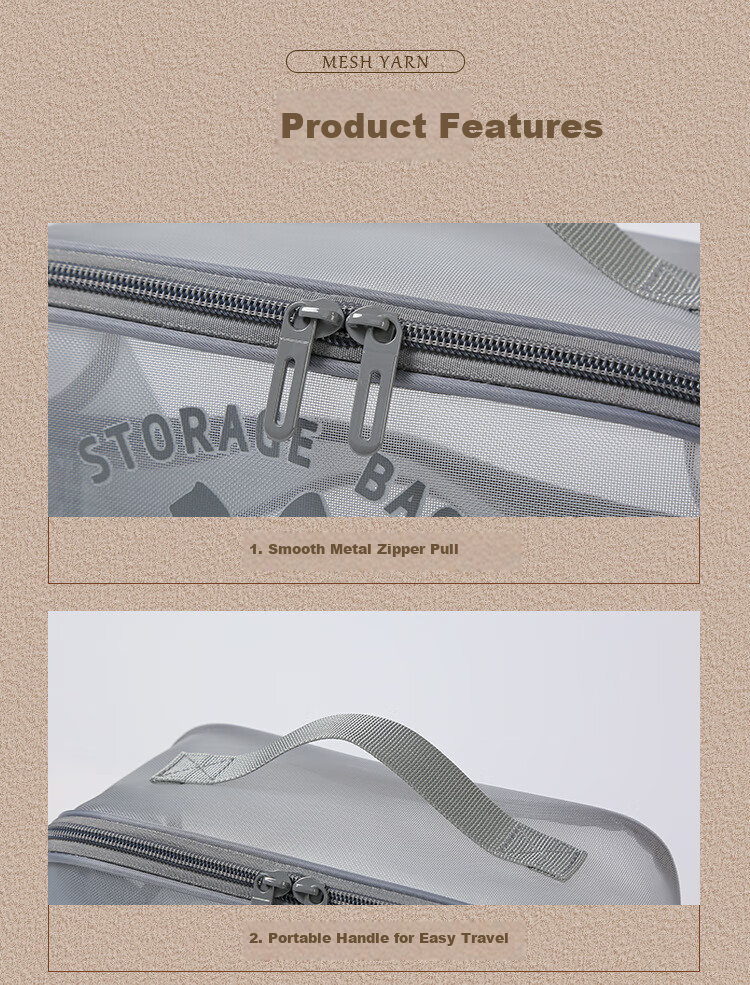 Keliang Huizi Travel Toiletry Bag Makeup Bag Portable Transparent Mesh Storage Pouch Pillow Bag Gray 9