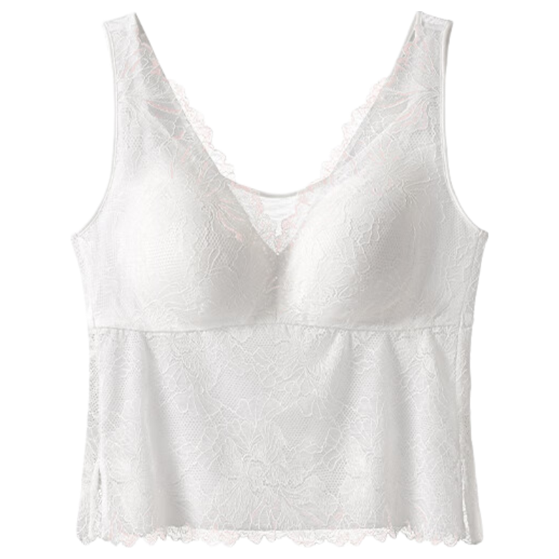Manifen New French Lace V-Neck Vest Sexy Triangle Cup with Cup Camisole Fashionable Back Lightweight Thin Base Layer
