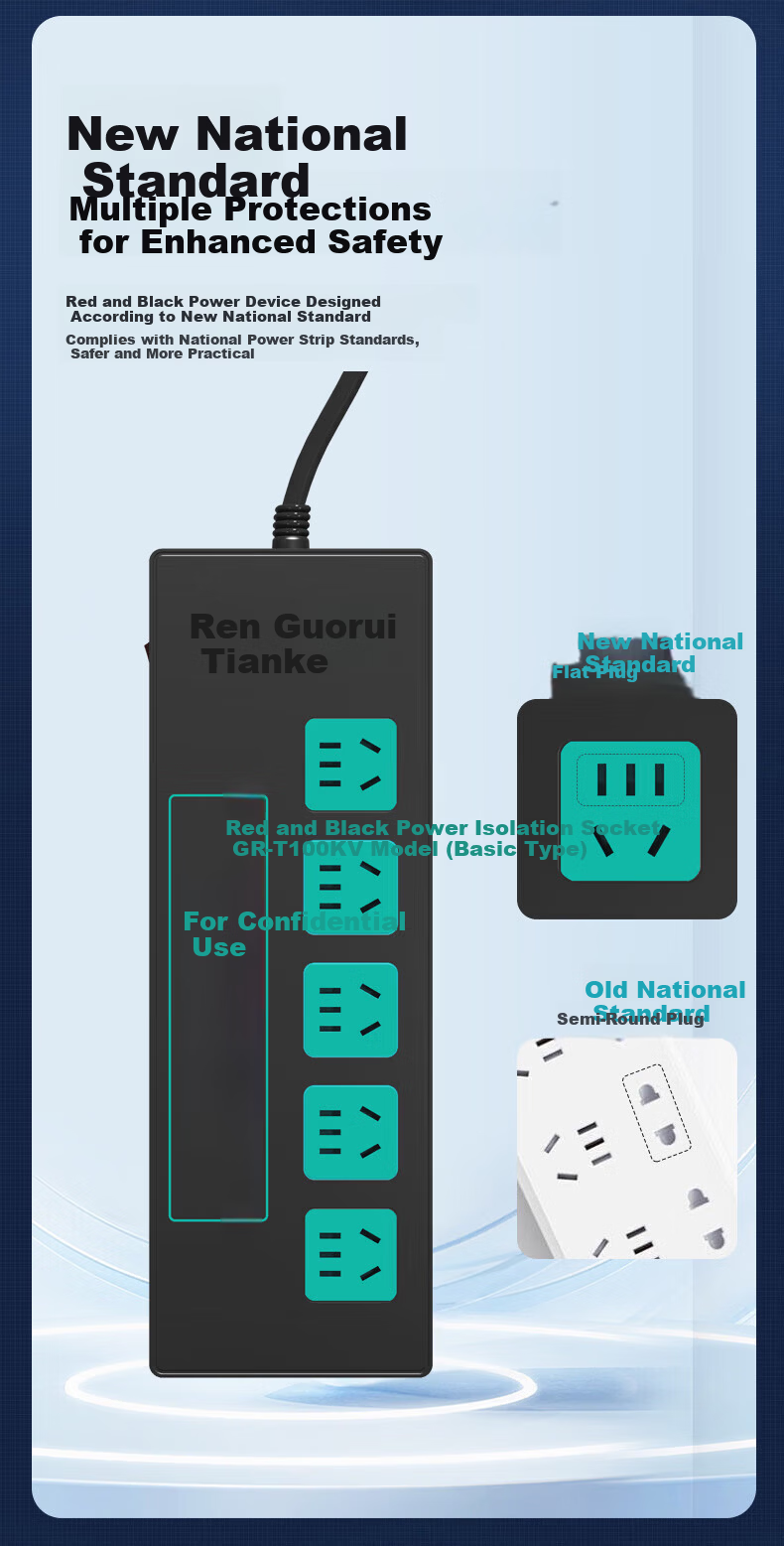 Guorui Tianke Red Black Power Filter Isolation Socket Confidential Power Strip New National Standard Security Certified Anti-Electromagnetic Leakage Power Strip 1.6m GR-T100K V-Type 4