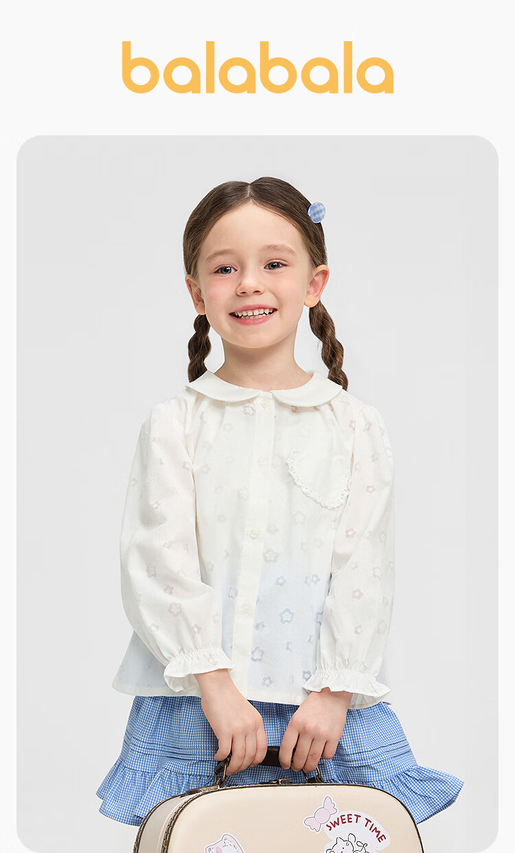 Balabala Girls' Shirt Children's Long Sleeve 2026 New Spring Summer Baby Cute Pocket Top Delicate Sweet 2