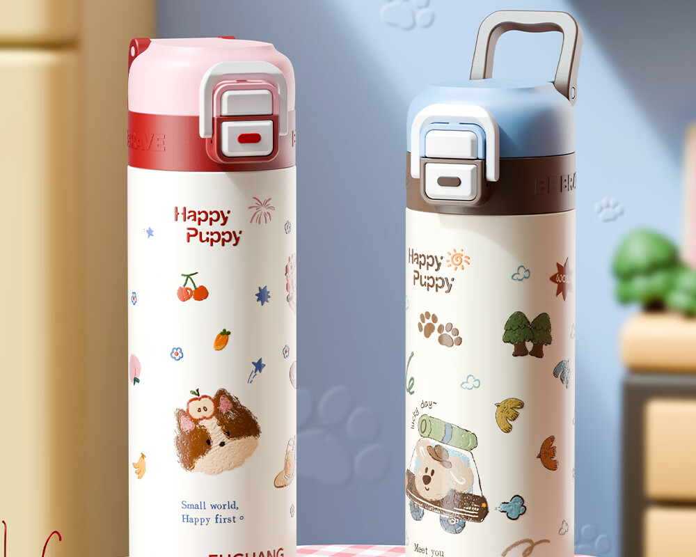 FGA Fugang Kids Insulated Water Bottle Unisex Student Cup 316L Stainless Steel Cute Sports Portable Dual Drinking Straw Cup 1