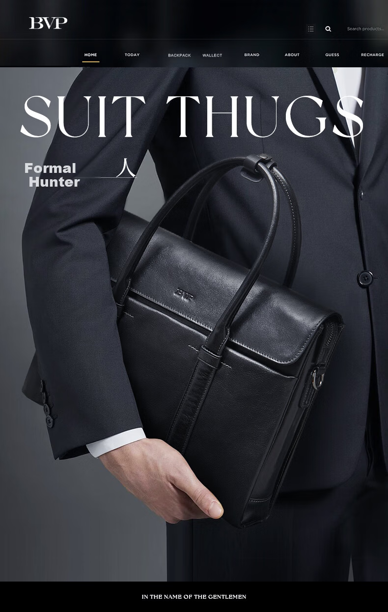 BVP Business Casual Leather Briefcase for Men Large Capacity Laptop Bag Shoulder Crossbody Bag 1