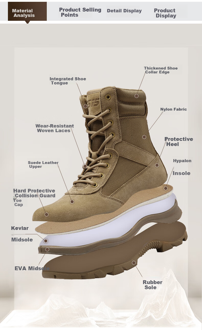 Qiangren Men's Desert Boots Jihua 3515 Original Training Boots Puncture-Resistant Sports Boots Side Zipper Outdoor Boots Sand Size 38 2