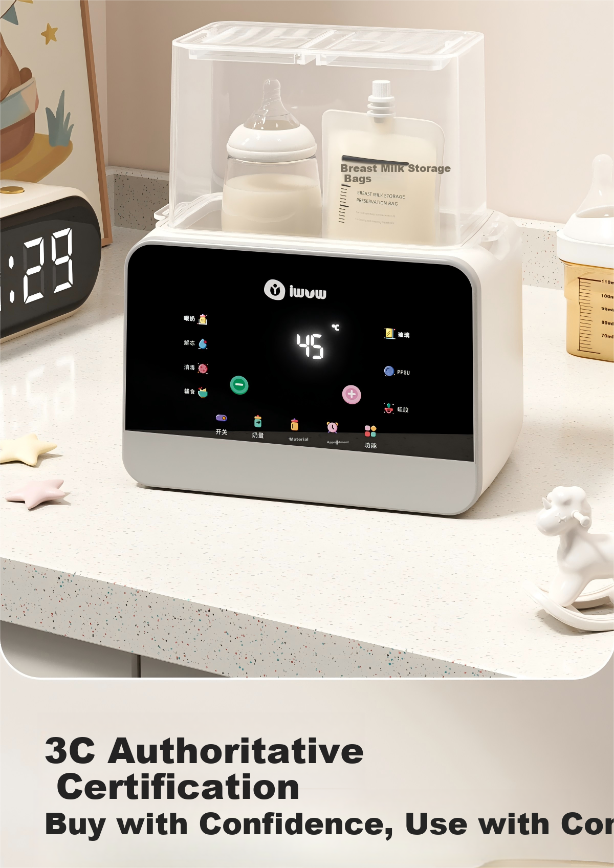 IWVW Milk Warmer and Sterilizer 2-in-1 Temperature Control Bottle Warmer Baby Formula Heater Breast Milk Defroster Steam Sterilizer 11