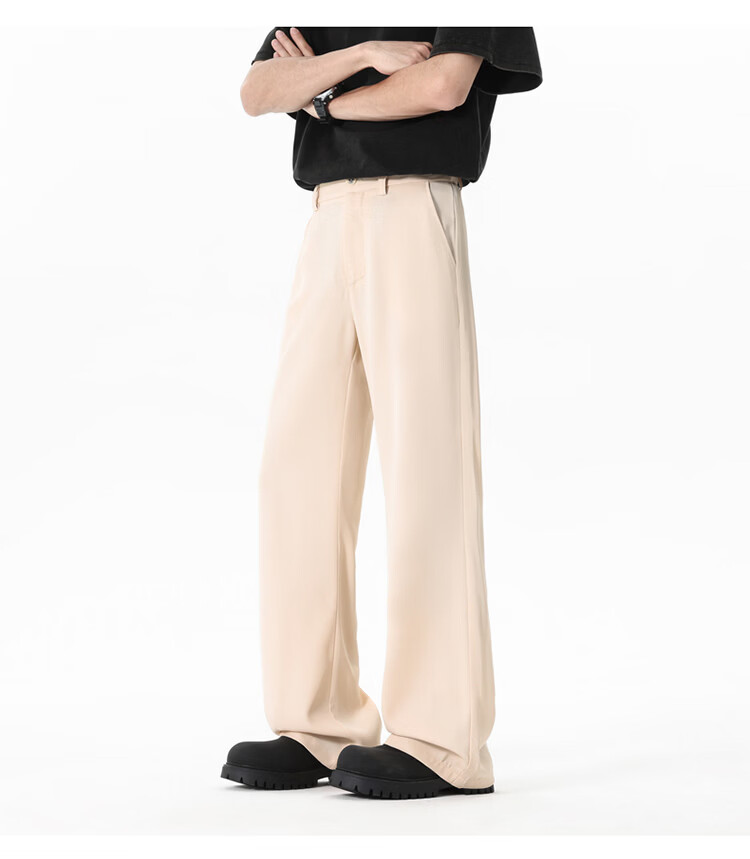 Dingfengbaoluo Men's Summer Loose Lightweight Straight-Leg High-End Feel Slight Flare Casual Suit Pants DBY68 Black XL 12