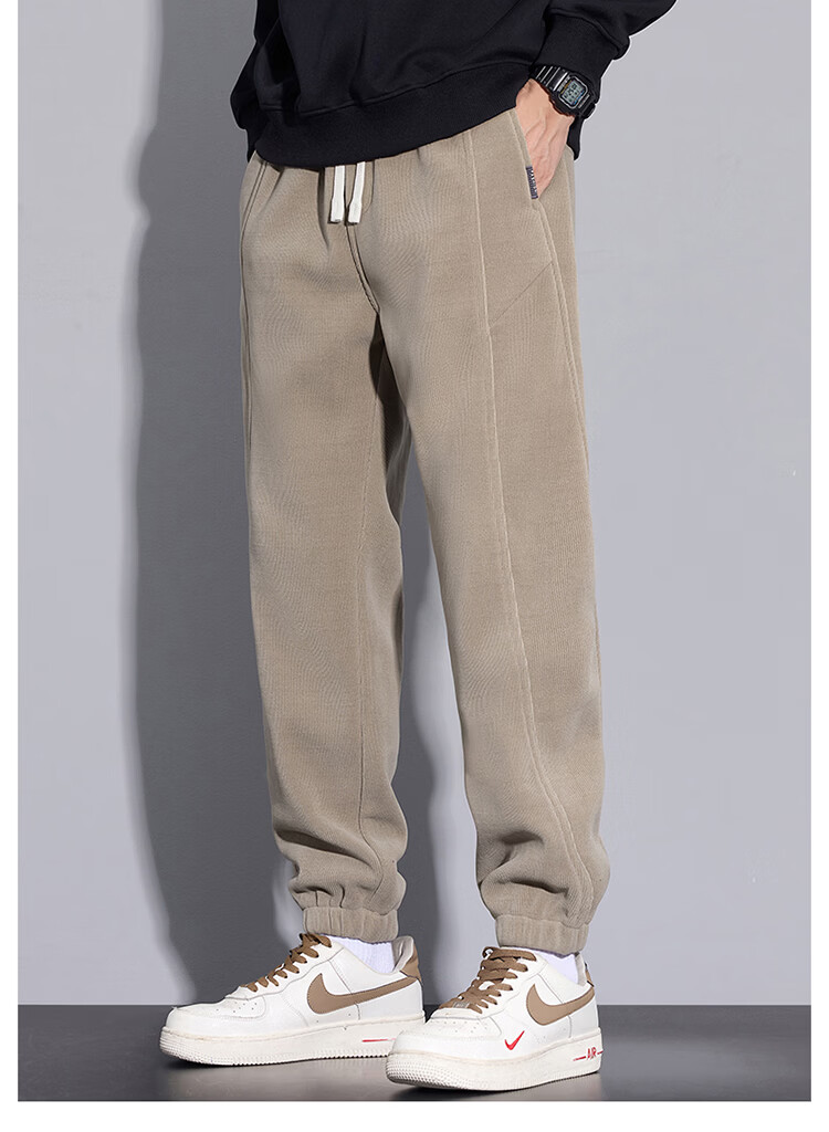MARK FAIRWHALE Men's Casual Pants Spring Autumn Thick Warm Jogger Sweatpants Khaki M 1