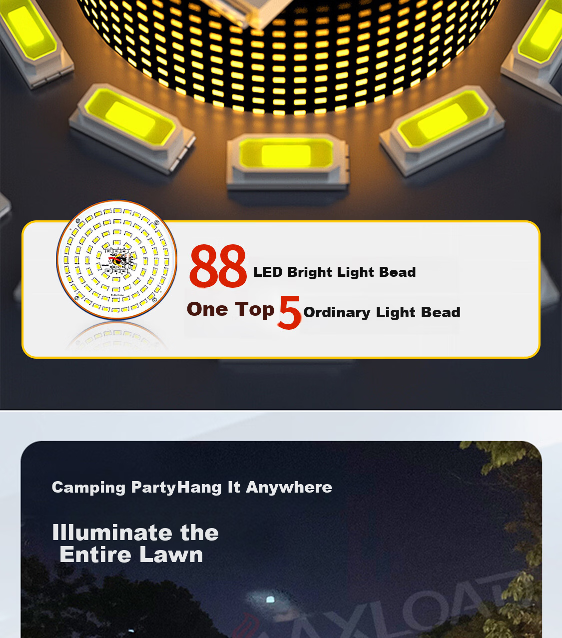 MAX LOAD Outdoor Camping LED Rechargeable Bulb Warm Yellow Light Dual Light Source Night Market Stall Long Battery Life Emergency Camping Bulb 7