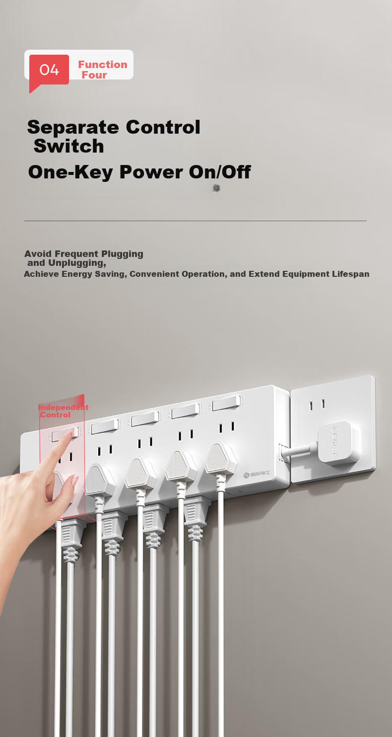 International Electric Multi-Port Wall-Mounted Wireless Extension Socket Expander Power Strip Panel Right-to-Left Expansion White 7
