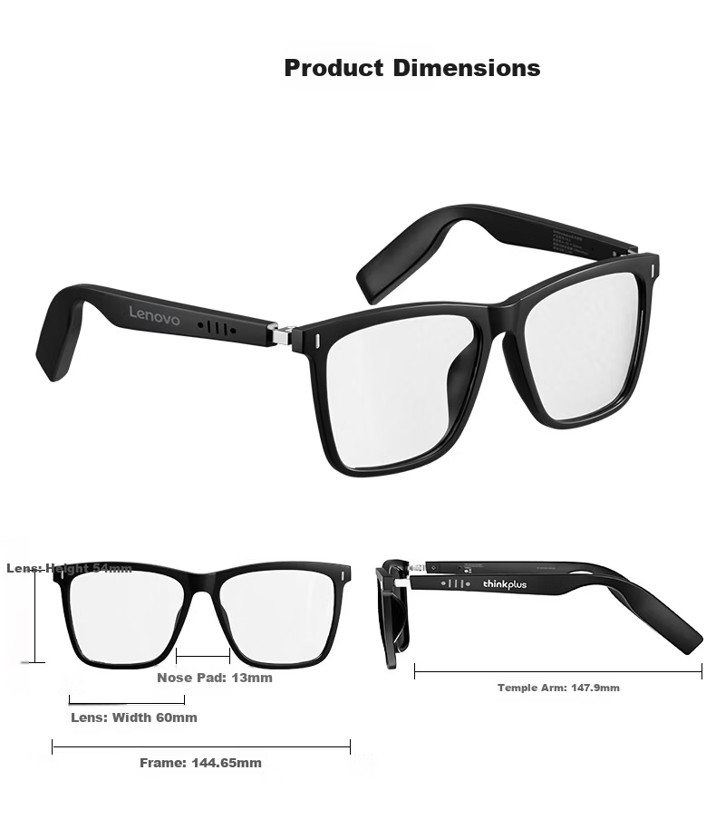 Lenovo Smart Bluetooth Glasses Wireless Music Earphones Bluetooth Noise-Cancelling Sports Glasses Blue Light Blocking Sunglasses Earphones for Apple GL1 Transparent 10