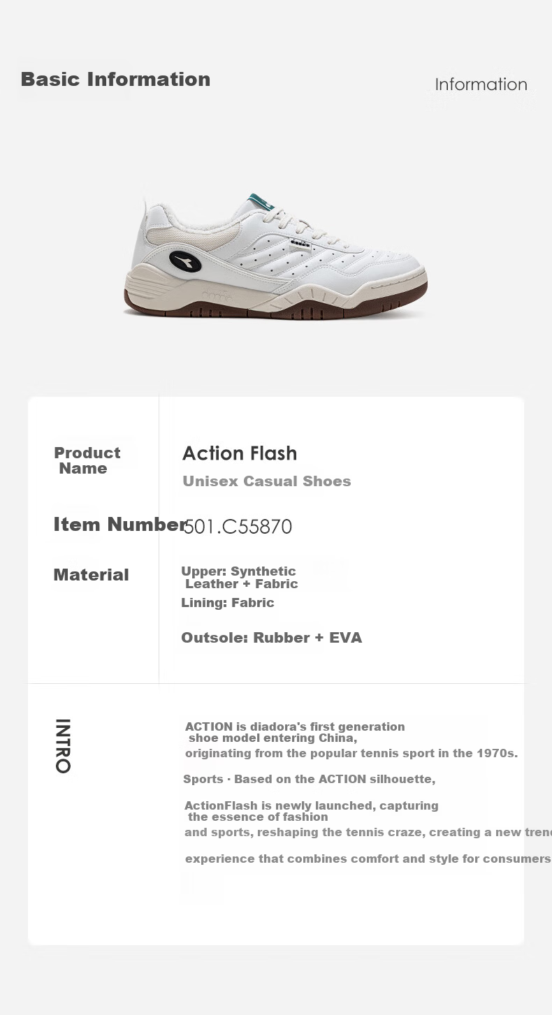 Diadora Action Flash Low-Cut Sports Casual Shoes for Men and Women Silver Gray/White/Black N7482 Size 40 11
