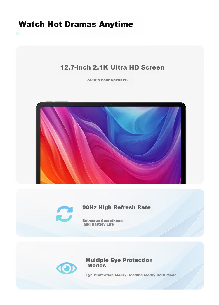 Lenovo Tablet Laiku Pro 12.7 [Exchange Only, No Repair] Eye Protection Ultra-Clear High Refresh Large Screen 8-Core Powerful CPU 10200mAh Large Battery 8+256GB WIFI Frost Silver 1