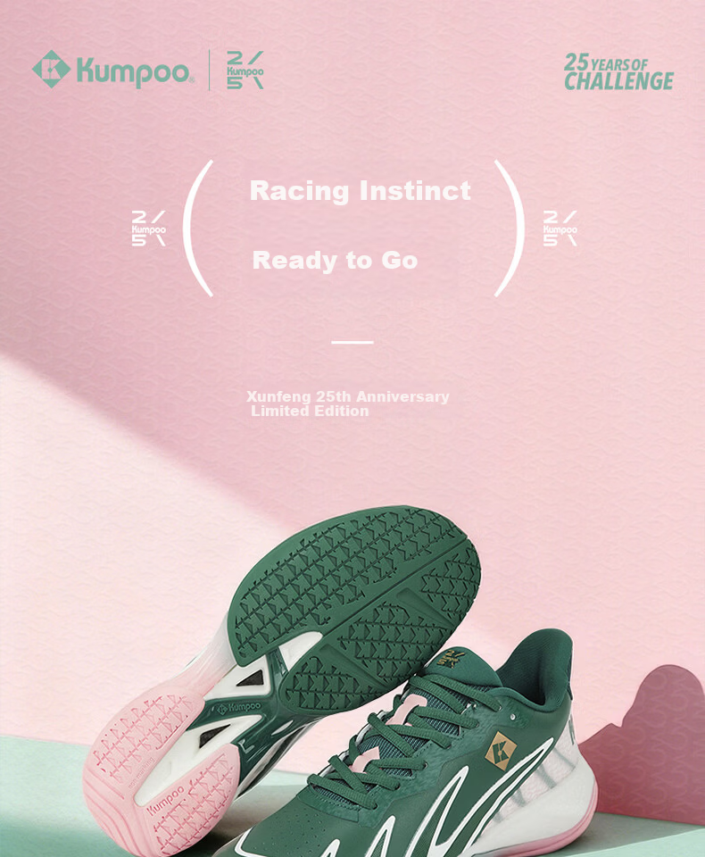 KUMPOO 25th Anniversary Limited Edition Badminton Shoes Anti-Twist Non-Slip Shock Absorption Training Shoes KH-G828.25th Green/Pink Size 35 1