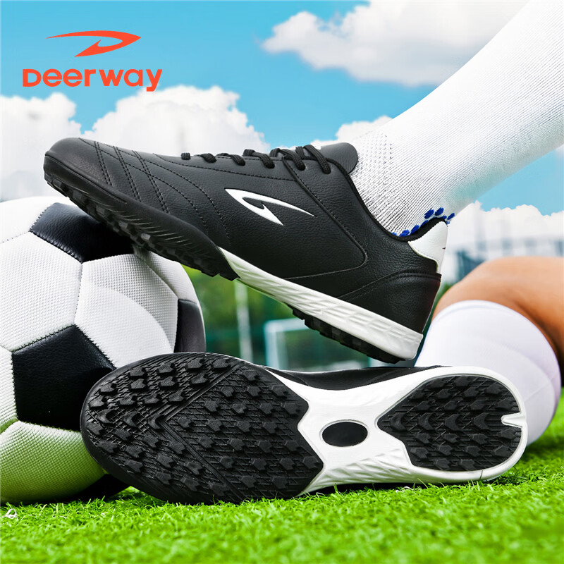 DEERWAY TF Turf Soccer Shoes Unisex Youth Adult Kids Grass Field Competition Training Shoes White Black Size 35