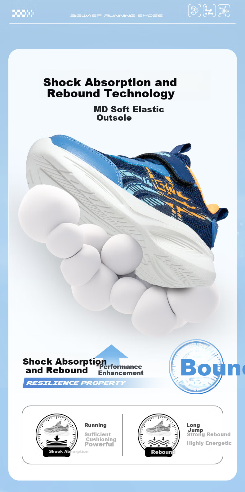 BIG WASP Boys' Running Shoes Spring 2026 Children's Sports Shoes D112531157 Deep Blue Size 34 3