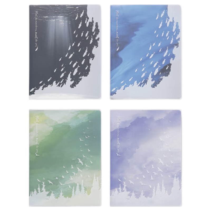 M&G A5 80-Sheet Plastic Cover Notebook Set, High-Quality Error Correction Notebook for Students, Exam Diary, Fish and Graceful Design, 4-Pack JA5102K3 Essential Exam Supplies
