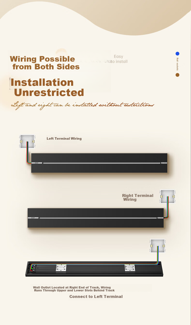 CHNT Rail Socket Wall-Mounted Track Socket Ultra-Thin Phantom 60CM Track + 3 Adapters Warm White 1